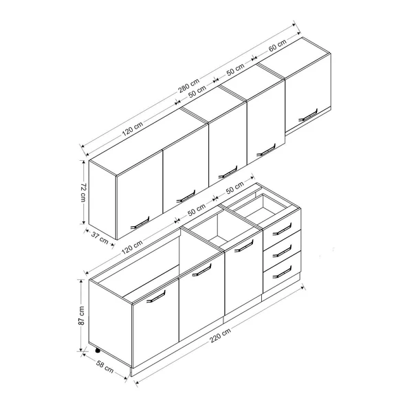 Minar 280 Cm Mutfak Dolabı Beyaz 280-B4 - Resim 8