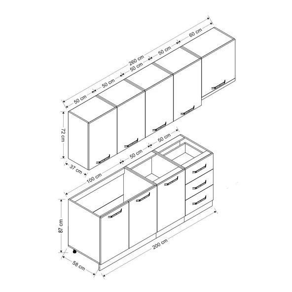 Minar 260 Cm Mutfak Dolabı Beyaz Antrasit 260-A7 - Resim 8