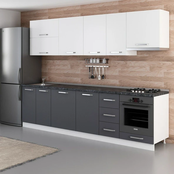 Minar 290 Cm Mutfak Dolabı Beyaz Antrasit 290-A8 - Resim 5