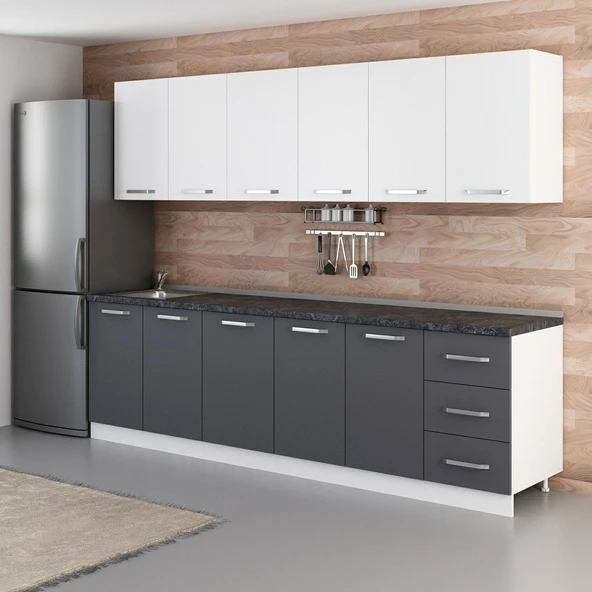 Minar 275 Cm Mutfak Dolabı Beyaz Antrasit 275-A1 - Resim 5