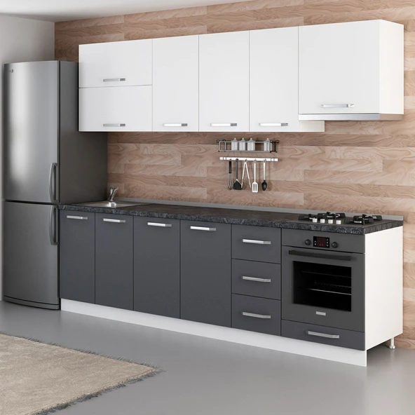 Minar 270 Cm Mutfak Dolabı Beyaz Antrasit 270-A8 - Resim 5