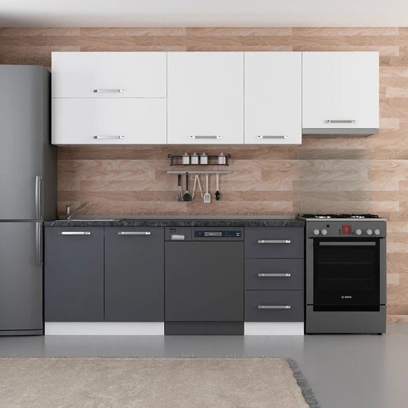 Minar 255 Cm Mutfak Dolabı Beyaz Antrasit 255-A15