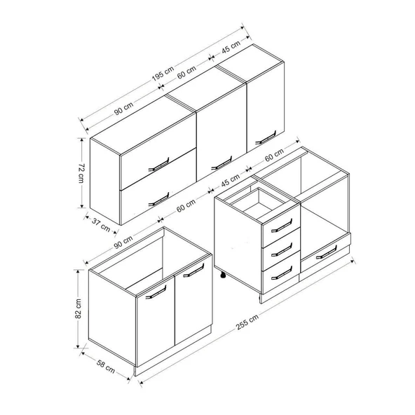 Minar 255 Cm Mutfak Dolabı Beyaz 255-B14 - Resim 7