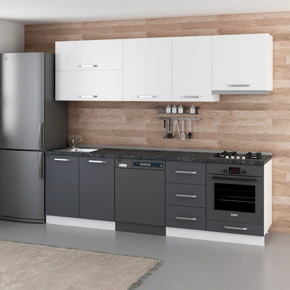 Minar 255 Cm Mutfak Dolabı Beyaz Antrasit 255-A16 - Resim 3