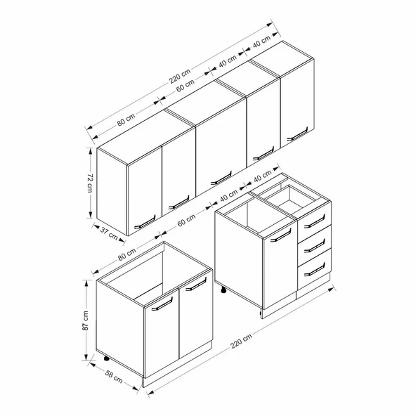 Minar 220 Cm Mutfak Dolabı Beyaz Antrasit 220-A11 - Resim 8