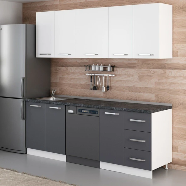 Minar 220 Cm Mutfak Dolabı Beyaz Antrasit 220-A11 - Resim 5