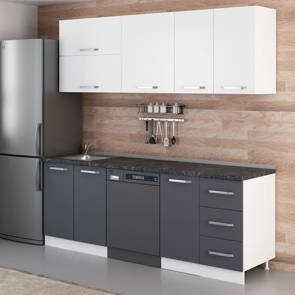 Minar 220 Cm Mutfak Dolabı Beyaz Antrasit 220-A10 - Resim 5