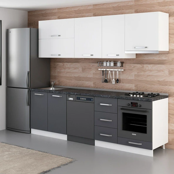 Minar 255 Cm Mutfak Dolabı Beyaz Antrasit 255-A16 - Resim 5