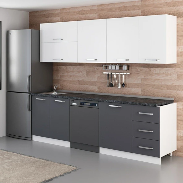 Minar 255 Cm Mutfak Dolabı Beyaz Antrasit 255-A10 - Resim 5