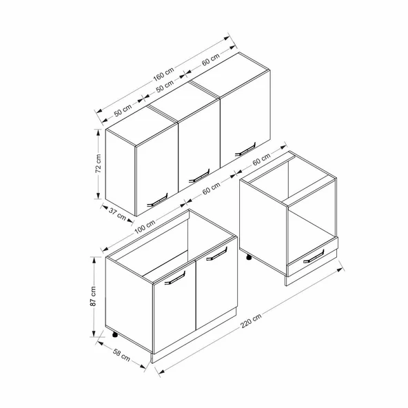 Minar 220 Cm Mutfak Dolabı Beyaz Antrasit 220-A13 - 8