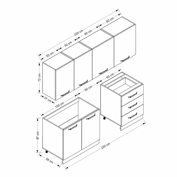 Minar 220 Cm Mutfak Dolabı Beyaz 220-B12 - Resim 8