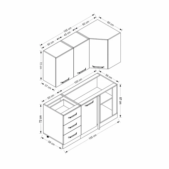 Minar 155Cm Köşe Mtfk Dlp Byz Dore K155-D2 - Resim 8
