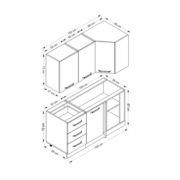 Minar 155Cm Köşe Mtfk Dlp Byz Antr K155-A2 - Resim 8