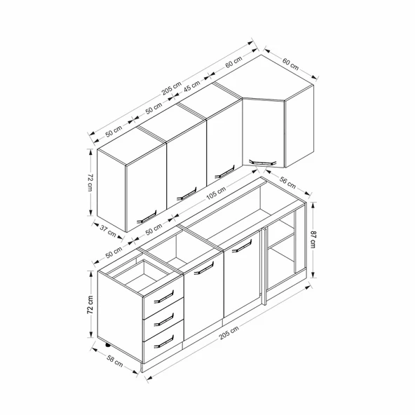 Minar 205Cm Köşe Mtfk Dlp Byz Antr K205-A2 - Resim 8