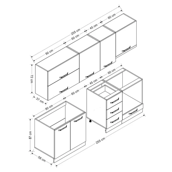 Minar 255 Cm Mutfak Dolabı Beyaz 255-B16 - 8
