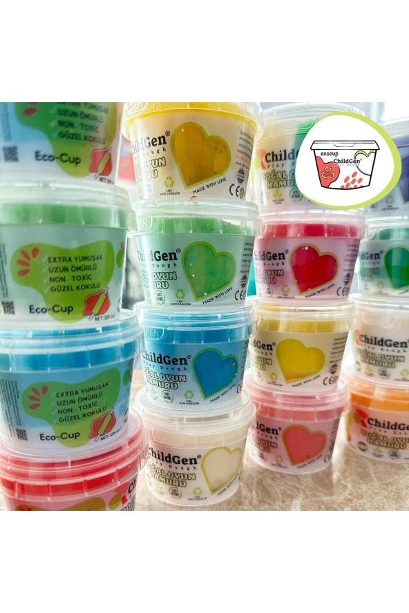 ChildGen Doğal Oyun Hamuru - Eco Cup- 3'lü Ara Renkler (mor - Yeşil - Turuncu) 3x125gr