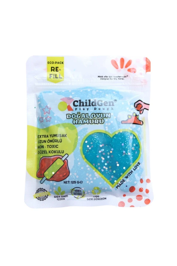ChildGen Doğal Oyun Hamuru - 4lü Glitter Set 4x125 Gr Vakumlu Kartuş Paket - (ecopack-refill)