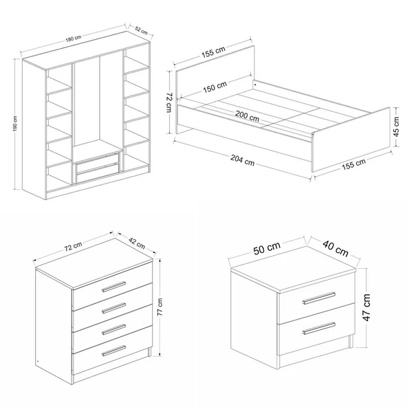 Minar Kale190 Yatak Odası Set 71 Beyaz Mebran - Resim 7