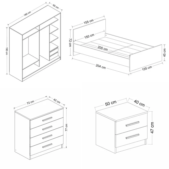Minar Kale190 Yatak Odası Set 58 Beyaz Antrasit - 7