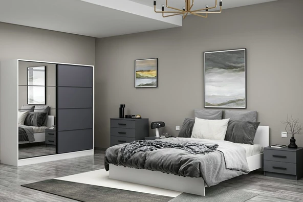 Minar Kale190 Yatak Odası Set 58 Beyaz Antrasit