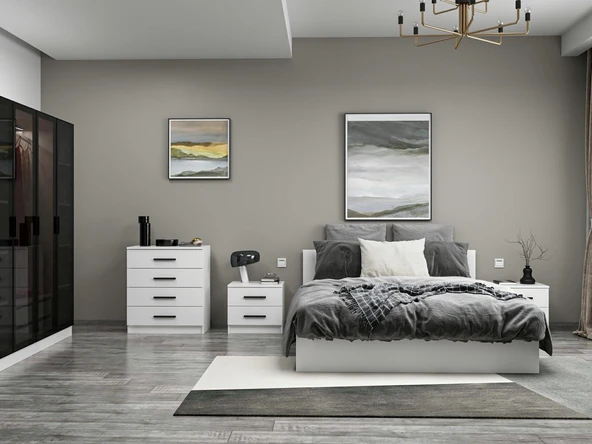 Minar Kale210 Yatak Odası Set 86 Beyaz Cam Kapak - Resim 4