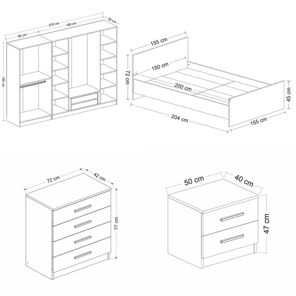 Minar Kale190 Yatak Odası Set 88 Beyaz Cam Kapak - Resim 7