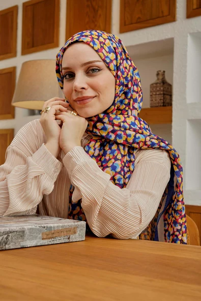 Afvente Leopar Desen Lacivert Soft Pamuk Şal ürün görseli