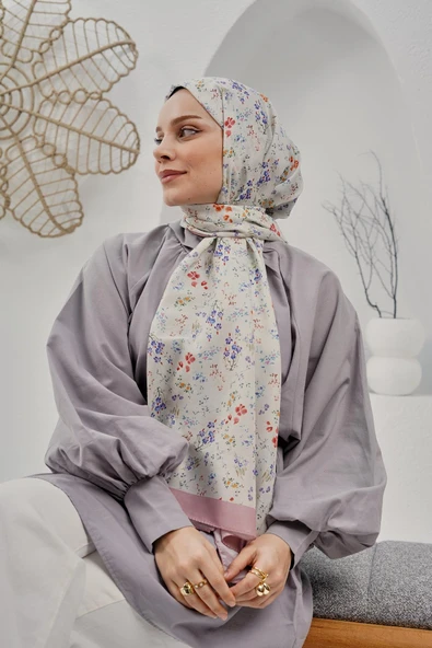 Afvente Çiçek Desen Krem Soft Pamuk Şal - 2