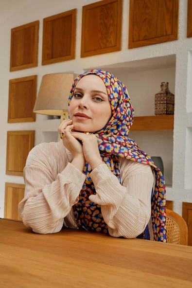 Afvente Leopar Desen Lacivert Soft Pamuk Şal - Resim 3