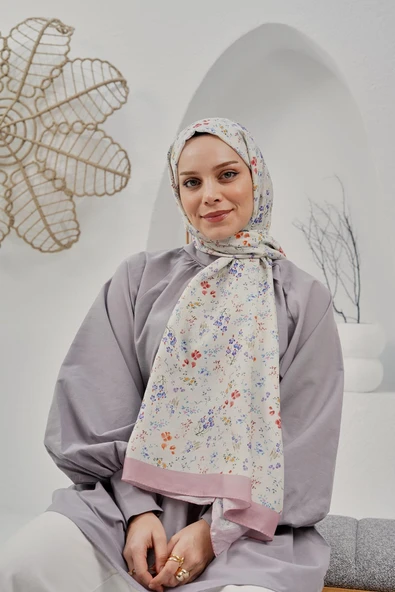 Afvente Çiçek Desen Krem Soft Pamuk Şal - 5