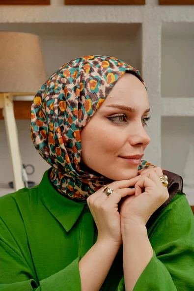 Afvente Leopar Desen Kahverengi Soft Pamuk Şal - Resim 4