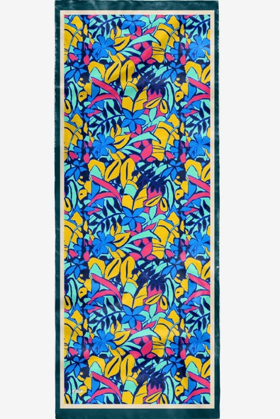 Afvente Çiçek Desen Mavi Soft Pamuk Şal - Resim 5