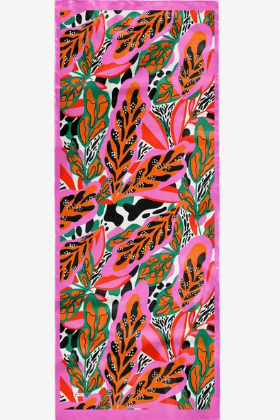 Afvente Tropikal Yaprak Desen Pembe Soft Pamuk Şal - Resim 4
