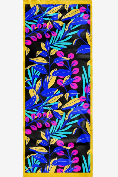 Afvente Tropikal Yaprak Desen Sarı Soft Pamuk Şal - Resim 4
