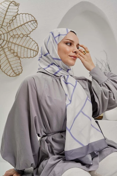 Afvente Geometrik Desen Beyaz Soft Pamuk Şal - 4