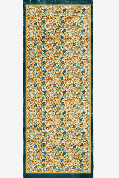 Afvente Çiçek Desen Sarı Soft Pamuk Şal - Resim 4