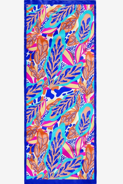 Afvente Tropikal Yaprak Desen Mavi Soft Pamuk Şal - Resim 5