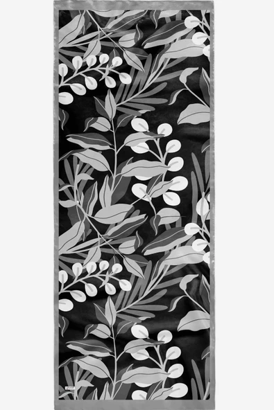 Afvente Tropikal Yaprak Desen Gri Soft Pamuk Şal - Resim 5