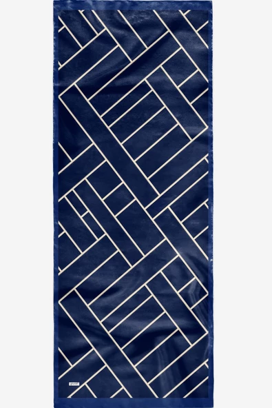 Afvente Geometrik Desen Lacivert Soft Pamuk Şal - Resim 5
