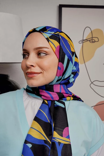 Afvente Tropikal Yaprak Desen Sarı Soft Pamuk Şal - Resim 3