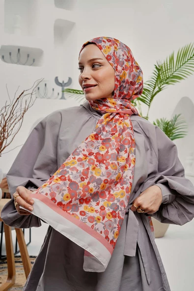 Afvente Çiçek Desen Turuncu Soft Pamuk Şal - Resim 3