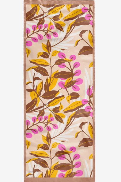 Afvente Tropikal Yaprak Desen Açık Kahverengi Soft Pamuk Şal - Resim 5