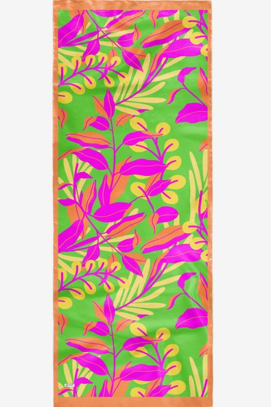 Afvente Tropikal Yaprak Desen Yeşil Soft Pamuk Şal - Resim 5