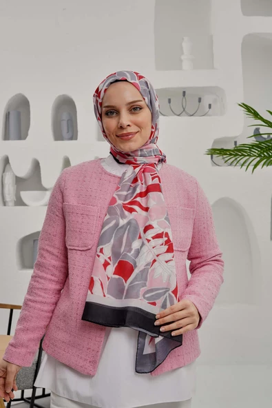 Afvente Çiçek Desen Pembe Soft Pamuk Şal