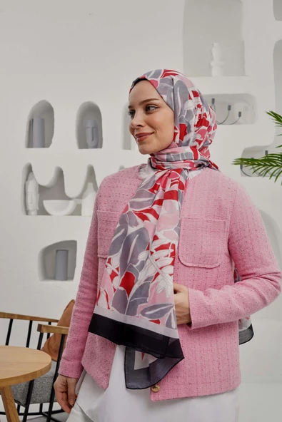Afvente Çiçek Desen Pembe Soft Pamuk Şal - Resim 2