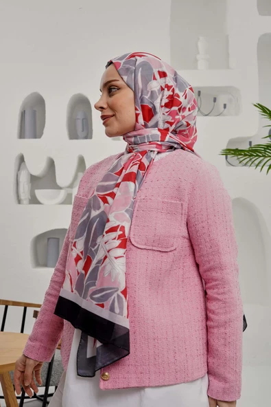 Afvente Çiçek Desen Pembe Soft Pamuk Şal - Resim 3