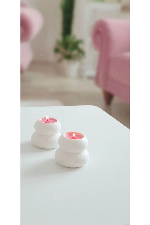 Havalı Tasarım 2 Li Beton Bubble Beyaz Tealight Mumluk