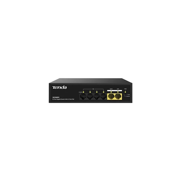 Tenda SG106PC 6 Port 4 Port Poe+ 10-100-1000 Mbps + 2 Port Uplink Switch Çelik Kasa Rack Mount