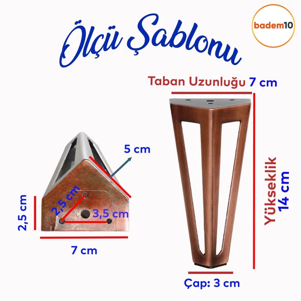 Ovit Açık Koltuk Baza Puf Kanepe Tv Ünite Masa Mobilya Ayağı Ayakları Metal Ayak 14 Cm Antik Bakır - Resim 2