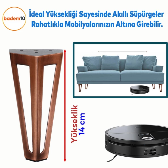 Ovit Açık Koltuk Baza Puf Kanepe Tv Ünite Masa Mobilya Ayağı Ayakları Metal Ayak 14 Cm Antik Bakır - Resim 5